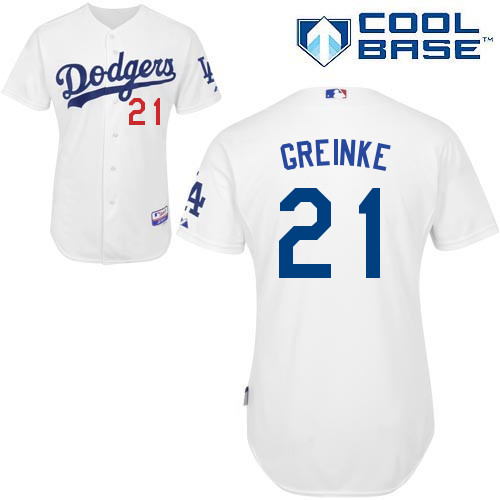 Zack Greinke #21 MLB Jersey-L A Dodgers Men's Authentic Home White Cool Base Baseball Jersey